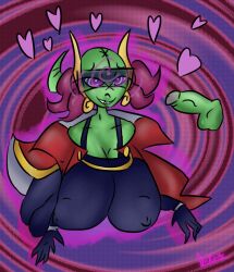 bimbofication cosplay costume duxeite erection fangs fawful femengumisi femsub goblin_girl huge_breasts hypnotic_accessory hypnotic_eyes hypnotic_screen lipstick monster_girl nipples original penis signature submissive_hypnotist thighs transformation