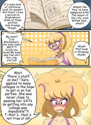  bimbofication blonde_hair book comic female_only femsub glasses kobi94 magic makeup text transformation 