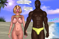 3d andrea_(hypnoman) bald blonde_hair blush bottomless bracelet breasts cleavage collarbone dark_skin dialogue earrings erect_nipples evil_smile expressionless femsub glasses holding_hands hot_paradise huge_breasts hypnoman jewelry maledom milf mr_bullcock necklace netorare nude original pink_lipstick pussy ring short_hair smile standing sunglasses text thick_thighs topless white_eyes 