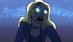  awesome_saurous black_canary blonde_hair dc_comics female_only femsub glowing glowing_eyes hypnotic_audio hypnotic_music long_hair open_mouth solo super_hero 