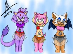 amy_rose bat_girl bat_wings bikini_top blaze_the_cat breasts cat_girl female_only femsub furry happy_trance harem_outfit hedgehog_girl hypnotic_accessory lacie-buncat large_breasts midriff multiple_girls open_mouth rouge_the_bat sonic_the_hedgehog_(series) spiral_eyes symbol_in_eyes