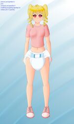 absurdres blonde_hair breasts curly_hair diaper female_only femsub happy_trance high_school_dxd kaa_eyes large_breasts midriff ravel_phenex shoes small_breasts smile sneakers sparkles73 twintails