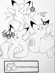  bbw bra breast_fondling breasts cleavage clefable confused elizantfan erection finger_to_mouth furry happy_trance holding_breasts huge_breasts monochrome nintendo nipples open_mouth paizuri pendulum penis pokemon pokemon_(creature) signature sketch smile spiral_eyes spiralwash_eyes text topless underwear undressing white_background 