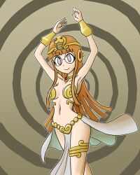  egyptian empty_eyes femsub futaba_sakura glasses happy_trance harem_outfit loincloth long_hair manacles mythkaz navel orange_hair persona_(series) persona_5 petite smile spiral spiral_eyes symbol_in_eyes tagme 