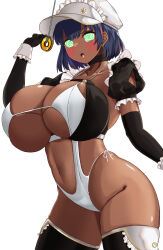  aether_foundation aether_foundation_employee blush breasts cap cleavage coin dark_skin exposed_chest female_only femsub gloves glowing_eyes green_hair hat huge_breasts kneeling_bugyo large_hips maid manip misterman4_(manipper) nintendo one-piece_swimsuit open_mouth pendulum pokemon pokemon_sun_and_moon short_hair spiral_eyes swimsuit symbol_in_eyes tagme thighhighs 
