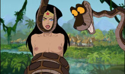  black_hair breasts coils dc_comics disney jungle kaa kaa_eyes nude outdoors snake the_jungle_book wonder_woman 