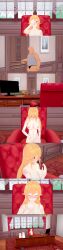 absurdres altered_common_sense bald blonde_hair blush breasts closed_eyes clothed cum dialogue english_text erina_nakiri fat femsub food_wars! long_hair maledom nipples no_eyes nude pink_eyes sugus text ugly_bastard 