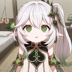 ai_art femsub genshin_impact green_eyes loli nahida_(genshin_impact) pendulum platinum_blonde_hair spiral_eyes