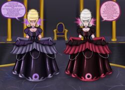  beehive_hair blonde_hair breasts clothed collar dialogue domestication dress fate/apocrypha fate/grand_order fate_(series) female_only femsub happy_trance jeanne_alter jeanne_d&#039;arc_(fate) jewelry lion-oh-day long_hair maledom multiple_girls multiple_subs open_mouth opera_gloves princess princessification purple_eyes text very_long_hair white_hair yellow_eyes 
