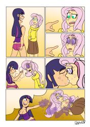  absurdres before_and_after breasts comic dazed drool female_only femdom femsub floating fluttershy happy_trance hypnotic_eyes kaa_eyes kissing large_breasts long_hair magic my_little_pony open_mouth penken personification pink_hair purple_hair ring_eyes straight-cut_bangs topless twilight_sparkle underwear yuri 