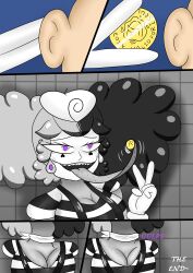 azure_blade blue_hair corruption grey_hair grey_skin long_tongue mime onorgasmic purple_eyes sharp_teeth