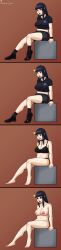  alice_(drunkle_jack) barefoot before_and_after black_hair blush boots bra choker crop_top drunkle_jack empty_eyes eyeshadow female_only femsub goth happy_trance large_breasts lipstick midriff navel nipples nude original pendulum purple_eyes sequence shorts sitting sleeping smile surprised tagme undressing 