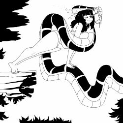  black_hair breasts coils disney femsub greyscale happy_trance hypnofood jungle_girl kaa large_breasts loincloth long_hair maledom midriff one_eye_open open_mouth original outdoors ring_eyes smile snake the_jungle_book thick_thighs thighs tube_top 