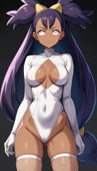 ai_art drone female_only femsub iris long_hair mcdaisukimen_(generator) nintendo pokemon pokemon_black_and_white purple_hair simple_background solo white_eyes