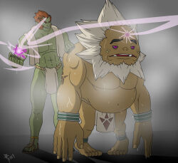  barefoot bracelet brynhexx darunia dazed evil_smile feet ganondorf goron green_skin loincloth magic male_only maledom malesub muscle_boy nintendo ocarina_of_time open_mouth red_hair size_difference slouching sweat the_legend_of_zelda white_hair 