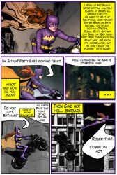  ai_art barbara_gordon batgirl batman_(series) comic dc_comics fortunadoe_(generator) motorcycle outdoors speech_bubble text vines 