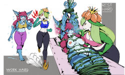  arms_above_head before_and_after bondage bottomless breasts coils exercise female_only femdom femsub furry happy_trance hypnotic_gas lilligant long_hair lying midriff nintendo nude open_mouth original pink_hair plant_girl pokemon pokemon_(creature) redfred ring_eyes running smile sports_bra sweat tongue tongue_out topless twintails vines white_background yoga_pants 