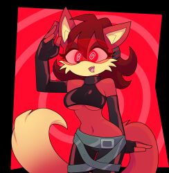  drool female_only femsub fiona_fox fox_ears fox_girl furry glowing_eyes happy_trance midriff navel rakuma-imp red_eyes saluting smile solo sonic_the_hedgehog_(series) spiral_background spiral_eyes tail visor 