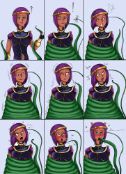  absurdres artist_request blush bondage brain_injection capcom comic drool female_only femsub green_eyes heart heart_eyes menat mind_break purple_hair street_fighter symbol_in_eyes tentacle_in_mouth tentacles tongue tongue_out 