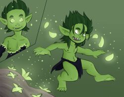 age_regression barefoot beast_boy dc_comics elf_ears green_hair green_skin happy_trance hypnotic_flower loincloth magic male_only malesub mr.h open_mouth ring_eyes sharp_teeth sketch super_hero teen_titans topless transformation western