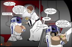  brown_hair clothed dalo_knight dialogue femsub milk milking milking_machine mother_and_daughter multiple_girls padme_amidala princess_leia r2-d2 star_wars text 