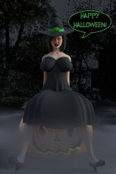 3d alternate_costume dialogue female_only femsub halloween hat kathy_(theheckle) original pumpkin solo spiral_eyes symbol_in_eyes text theheckle witch witch_hat