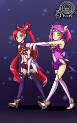 alternate_costume alternate_hair_color alternate_hairstyle breasts female_only femsub fingerless_gloves gloves happy_trance high_heels hypnotized_walking jinx_(league_of_legends) kaa_eyes league_of_legends long_hair lux_(league_of_legends) magical_girl midriff multiple_girls multiple_subs pink_hair red_hair renaissanceofchaos skirt smile thighhighs twintails zombie_walk