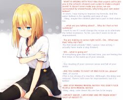 angry blonde_hair blush bra caption caption_only female_only femsub humor hypnotic_drug long_hair manip mixibnorh_(manipper) original potion school_uniform see-through simple_background sitting skirt solo text thighhighs underwear unhappy_trance wet_clothes