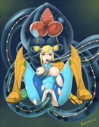 alien anal androgynous androgynous_dom blonde_hair bodysuit bottomless breasts dazed double_penetration dustyrose empty_eyes femsub hypnotic_tentacle large_breasts latex legs metroid metroid_(series) monster nintendo open_mouth oviposition ponytail pregnant pussy samus_aran sex spread_legs spread_pussy tentacle_in_mouth tentacle_sex tentacles topless torn_clothes vaginal zero_suit