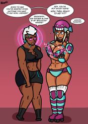  brain_drain dc_comics dialogue female_only femdom femsub happy_trance hypnotic_breasts kilroylucy18 livewire muscle_girl smile spiral_eyes spiralwash_eyes text victoria_fit yuri 