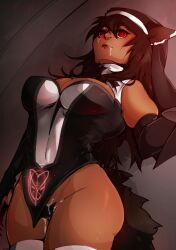 brown_hair candle clue corruption demon_girl dog_girl drool empty_eyes femsub monster_girl nun pussy_juice red_eyes standing standing_at_attention succubus thighhighs