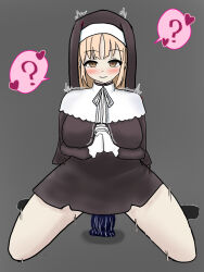  altered_perception artist_request blonde_hair breasts brown_eyes dildo empty_eyes female_only femsub happy_trance hat headdress huge_breasts kneeling nijisanji nun pussy_juice sex_toy sister_claire smile solo trembling 