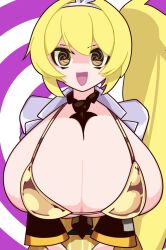  animated blonde_hair female_only femsub golden_swimsuit happy_trance large_breasts long_hair neru_akita open_clothes open_mouth q6akira spiral_eyes tie tie_in_cleavage video vocaloid yellow_eyes 