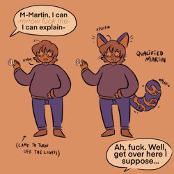 before_and_after blush cat_boy cat_ears cat_tail comic drool glasses malesub martin_blackwood qualifiedmartin solo speech_bubble the_magnus_archives transformation
