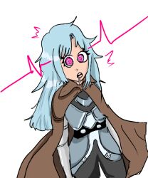  a_(xenoblade_chronicles) cloak clothed drool female_only femsub gotymoment long_hair nintendo open_mouth pink_eyes robot silver_hair simple_background solo spiral_eyes standing symbol_in_eyes tech_control white_background xenoblade_chronicles xenoblade_chronicles_3 