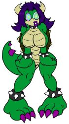 anklet bottomless bracelet breasts collar expressionless female_only femsub horns jewelry kaa_eyes knees_together koopa large_breasts looking_at_viewer nude purple_hair short_hair simple_background solo standing studded_collar topless vexi_koopa white_background