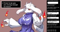 accidental_hypnosis breasts caption dream_demon femdom flame furry goat_girl horns large_breasts looking_at_viewer magic manip obscenario_(manipper) pov pov_sub red_eyes text toriel_dreemurr undertale