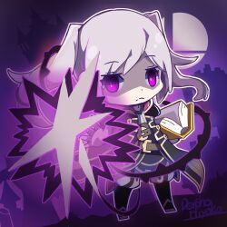  aura book chibi clothed crossover densho_hiyoko dharkon expressionless eye_color_change femsub fire_emblem fire_emblem_awakening gloves glowing_eyes long_hair looking_at_viewer magic nintendo possession purple_eyes robin_(fire_emblem_awakening) super_smash_bros. twintails white_hair 