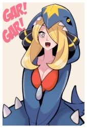  alternate_costume blonde_hair border breast_press breasts cleavage collarbone cynthia disguised_hypnotist empty_eyes female_only femsub garchomp grey_eyes hair_covering_one_eye hair_ornament happy_trance hoodie kneeling nintendo open_mouth pet_play pokemon pokemon_(creature) pokemon_diamond_pearl_and_platinum ring_eyes simple_background smile symbol_in_eyes tail wholesome 