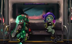  absurdres agent_3_(splatoon) agent_8_(splatoon) alternate_color_scheme bad_end bare_legs boots dronification enemy_conversion female_only femsub glowing_eyes headphones inkling inkling_girl latex long_hair looking_at_viewer midriff multiple_subs navel nintendo octoling octoling_girl sanitized_(splatoon) sanitized_ink short_hair slime splatoon_2 sylvia_(artist) tentacles 