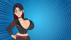 animated_gif bent_over bewitched096 black_hair blue_eyes huge_breasts hypnotic_gun red_hair spiral_eyes