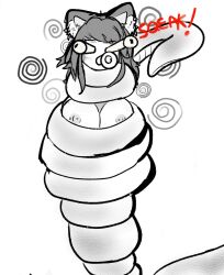  animal_ears breasts cleavage coils female_only femsub greyscale humor large_breasts long_hair monochrome nipple_piercing nipples original piercing restrained simple_background sketch snake solo soooaudrey spiral tagme topless white_background 