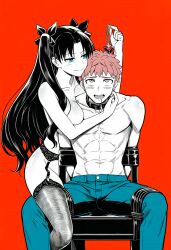  ahegao ai_art bondage burner1_(generator) drool fate/stay_night fate_(series) femdom garter_belt garter_straps malesub pendulum rin_tohsaka shirou_emiya thighhighs 