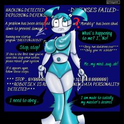 blue_background dialogue english_text femsub hacking jenny_wakeman my_life_as_a_teenage_robot nickelodeon robot_girl speech_bubble text veigoarts