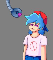 blue_hair boyfriend_(friday_night_funkin&#039;) friday_night_funkin&#039; male_only malesub robot smile spiral_eyes standing tech_control