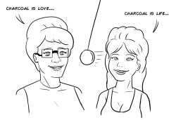  breasts cleavage dialogue female_only femsub glasses greyscale happy_trance king_of_the_hill large_breasts luanne_platter peggy_hill pendulum polmanning sketch smile spiral_eyes symbol_in_eyes text western 