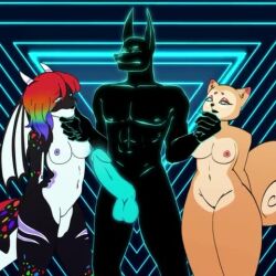 darkwitt dragon_girl erection femsub furry husky_girl hypnotic_audio jojo_(thebredfactory) large_penis maledom multiple_girls nude original rainbow_hair shibashibs_(thebredfactory) sound tagme thebredfactory video