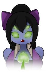 absurdres black_hair bow breasts bug_girl disguised_hypnotist empty_eyes femsub large_breasts muffet open_mouth spider_girl undertale