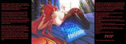 acapybara_(manipper) caption caption_only chess femdom genshin_impact hypnotic_hair long_hair mavuika_(genshin_impact) orgasm_command pov pov_sub red_eyes red_hair text very_long_hair