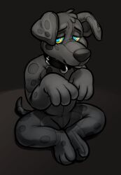  collar cubi dog dog_boy dog_pose furry latex male_only malesub pet_play ring_eyes short_hair simple_background solo unhappy_trance 
